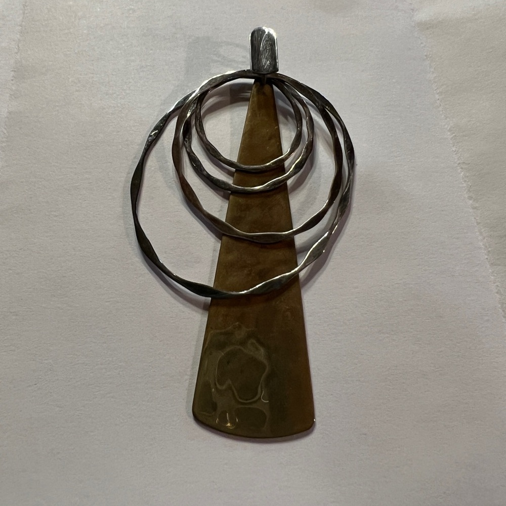 RLM Studio Robert Lee Morris Mixed Metal Brass & Silver Hammered Modern Pendant